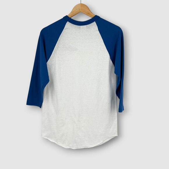 90s Vintage Hank Williams Jr Raglan Baseball Tee Blue Country Music Shirt Small - Picture 2 of 5